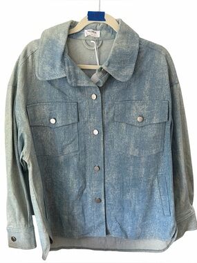 Storia Light Wash Denim Look Snap Front Jacket Shacket Small NWT